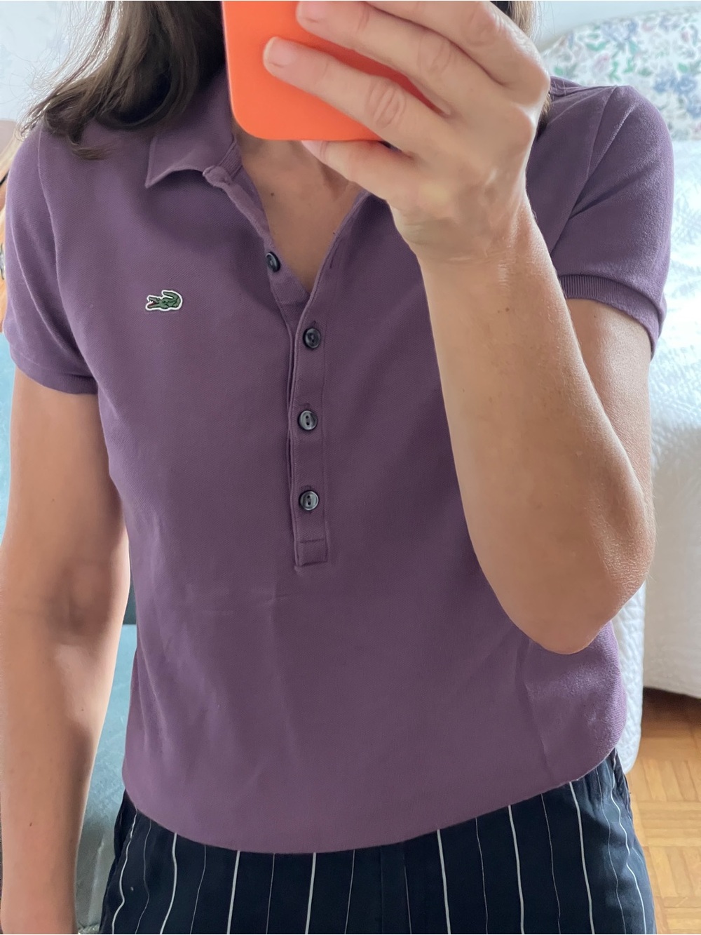 Lacoste cotton purple short sleeve polo women 38
